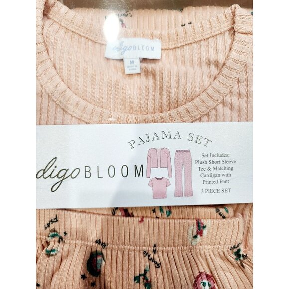 Indigo Bloom Zodiac Sign Printed Short Sleeve Top Pant 3 PC Peach Set Women's M - Picture 2 of 4